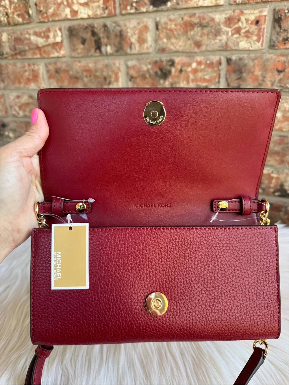 Michael Kors Burgundy Pebbled Leather Crossbody with Gold Hardware